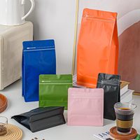 Sacs carrés pour grains de café de qualité alimentaire avec pochette autoportante, fermetures éclair réutilisables faciles à déchirer, thermosoudés, à fond plat et valve