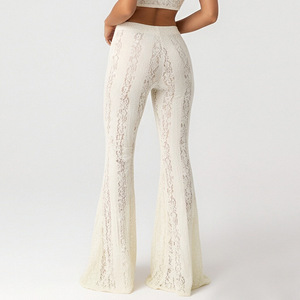 กางเกงขายาวทรงบานเอวต่ำผ้าลูกไม้สไตล์วินเทจหรูหรา ไม่มีซับใน เนื้อผ้าลูกไม้คุณภาพสูง - Product Image 2