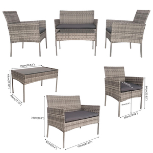 Set di Mobili <span class=keywords><strong>da</strong></span> <span class=keywords><strong>Giardino</strong></span> in Rattan PE a Quattro Pezzi, Set Divano <span class=keywords><strong>da</strong></span> Esterno <span class=keywords><strong>con</strong></span> Cuscini Grigi e Tavolino <span class=keywords><strong>con</strong></span> Piano in <span class=keywords><strong>Vetro</strong></span> - Product Image 4