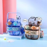 BORGE Bouteille d'eau en plastique personnalisée de 500 ml avec double paille, motif dessin animé, mignonne, pour enfants, avec support et cordon
