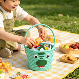 Cesta de Picnic Portátil de Algodón con Diseño de Dinosaurio, con Asa, Diseño de Animales de Fieltro, Multiusos, Organizador de Juguetes y Snacks para Niños, Venta al Por Mayor - Product Image 2