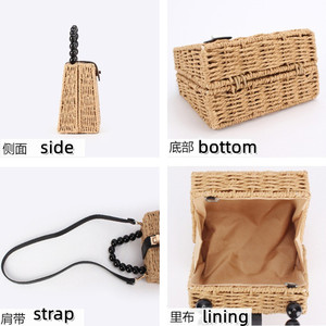 Sac à main en rotin tressé écologique de haute qualité à prix abordable, élégant <span class=keywords><strong>panier</strong></span> de rangement pour la <span class=keywords><strong>plage</strong></span> et les vacances, fabriqué - Product Image 4