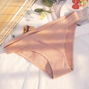 Bequeme alltägliche gerippte Baumwoll-Slips für Frauen Atmungsaktives anti bakterielles nahtloses Höschen Low-Rise Rise Knitted Solid Logo - Product Image 4