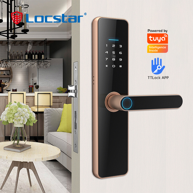 Wifi Digit Electronic Digital Tuya Ttlock Electric Keys Fingerprint Handle Security Smart Door Lock With App