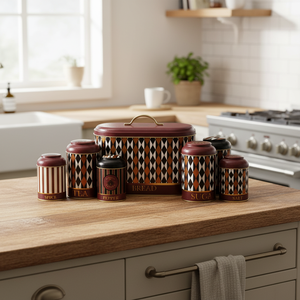 Kontensan 7 Pcs Round Tin <b>Box</b> Kitchen Set with Dome Lid <b>Vintage</b> Circus Elegance Design - Product Image 3