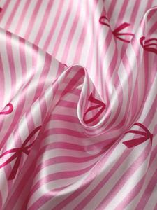 Conjunto de Pijama Corto con Estampado de Rayas y Lazo para <span class=keywords><strong>Mujer</strong></span>, Acabado Satinado, Suave, Verano, Dos Piezas, Ropa de Dormir - Product Image 4