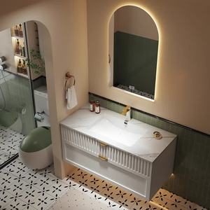 Bathroom cabinet light luxury slate ceramic integrated basin washbasin small apartment washbasin cabinet combination - Product Image 4