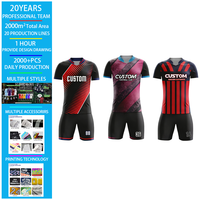 Maillots de football par sublimation en gros, maillots de football personnalisés à séchage rapide, ensembles d'uniformes de football respirants, unisexes, personnalisables