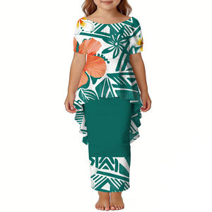 Set Puletasi Personalizzato per Ragazze, Abito con Top e Gonna, Design delle Isole del Pacifico, Taglie Forti, Vestito per Bambini a Maniche Corte, Abbigliamento per Bambini in Due Pezzi - Product Image 4