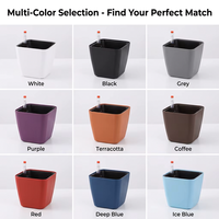 Pot Bunga Mini Persegi Resin Self-watering Bernapas, Desain Sederhana Transparan Cahaya, Lapisan Enamel Panggang, Warna Polos