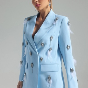 Blazer de Lino Azul Formal para Mujer, Nuevo, OEM, con Adornos, Conjuntos Elegantes y a la Moda - Product Image 3