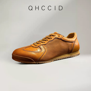 QHCCID Zapatillas de deporte transpirables de cuero genuino para hombre, suela de goma de tacón bajo, zapatos informales para caminar - Product Image 2