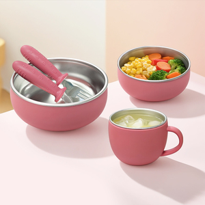 BPA Free Silicone Stainless Steel 6 Piece Baby Feeding Set Multifunction Training Bowl Cup for Home Kitchen - Product Image 2