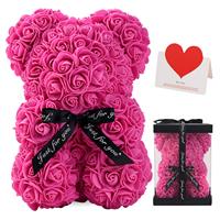 2025 vente chaude 25cm ours Rose dans une boîte en Pvc ours en mousse de peluche artificielle colorée avec coeur pour cadeau de fête des mères de la saint-valentin