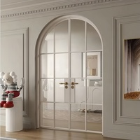 Portes d'entrée doubles Zonle modernes en acier et verre, arquées, extérieures/intérieures, en fer forgé, surface finie, à pousser et à tirer, pour villa