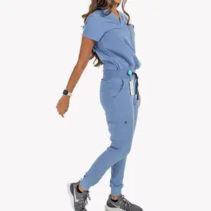 Conjunto de uniformes de enfermeira azul ceil personalizado, uniforme hospitalar de marca mandala, conjunto de roupas médicas para mulheres, jogging, moda corrida