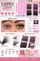 Extensions de cils en grappes tuftées segmentées faites à la main DIY, volume léger hybride 3D-5D, 12 rangées, en vison naturel doux, ensemble d'extensions en boîte personnalisée
