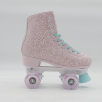 Patins à roulettes quad scintillants pour filles, en cuir et velours, roulements ABEC-7, roues en PU légères 54*32mm, châssis en PP, trépied en PP, frein en PVC, pour l'extérieur