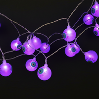 Lumières LED de type œil pour Halloween de qualité commerciale, 2700K blanc chaud, construction en PVC et cuivre, yeux violets et verts, accessoires lumineux, intensité réglable