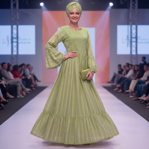 High Quality Green Rayon Floral Embroidered Maxi <b>Dress</b> Women African Ethnic Fashion Islamic Modest Wear Long Bishop Sleeve Gowns - Product Image 1