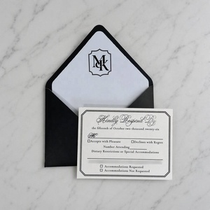 Ensemble d'invitations de mariage de luxe noir et blanc, monogramme estampé à chaud, carton élégant, RSVP pour la fête nuptiale, enveloppes - Product Image 4