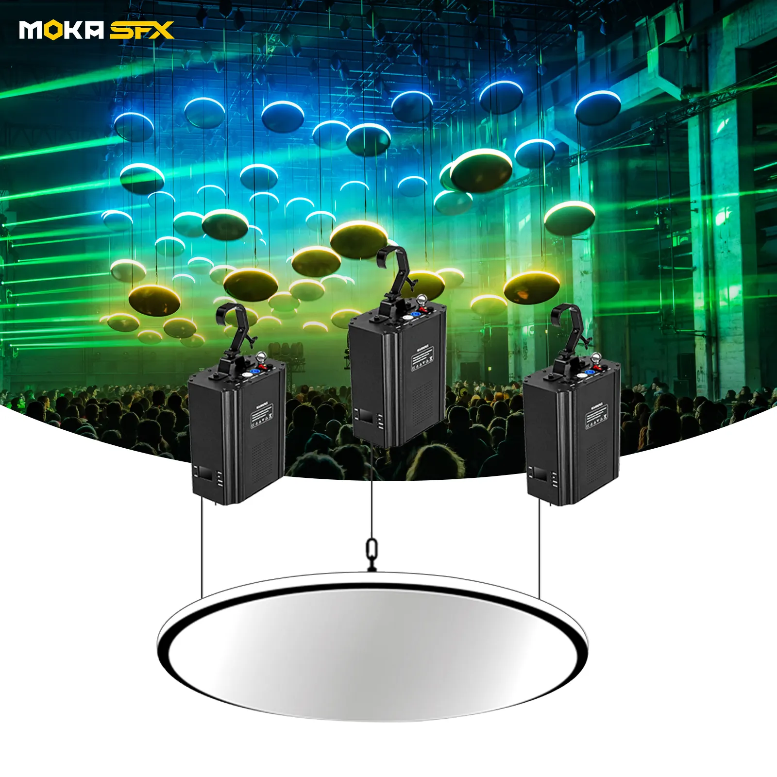 Moka sfx DMX กว้าน LED แสงจลน์กระจกแผ่นดิสก์ LED แสงจลน์ระบบติดตั้งสําหรับสถิตศิลปะเหตุการณ์แสงเวทีแสดง