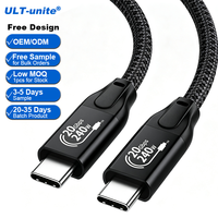 Câble USB Type C ULT-unite personnalisé noir 240W à charge rapide 2M avec puce E-Marker, transfert de données 20 Gbps, 4K 60Hz pour téléphone