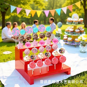 ชั้นวางไม้สำหรับโชว์ขนมหวาน 3 ชั้น แบบถอดประกอบได้อเนกประสงค์ สำหรับจัดแสดงขนมเค้กในงานปาร์ตี้ - Product Image 1