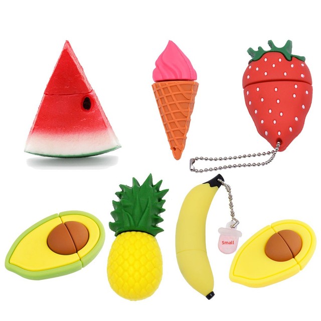 Cartoon Cute Fruit Silicone USB 2.0 64GB New Free Key Chain Ice Cream Flash Drive 1-Year Warranty No Encryption Creative Gift