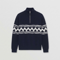 Pull en cachemire de qualité supérieure pour homme, jacquard géométrique, col montant semi-zippé, style académique rétro, tricoté, pour boutique