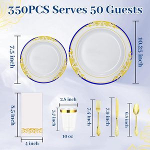 350 Assiettes en Plastique Jetables Robustes et Élégantes <span class=keywords><strong>pour</strong></span> Réceptions <span class=keywords><strong>de</strong></span> Mariage, Thanksgiving, Noël - Product Image 2