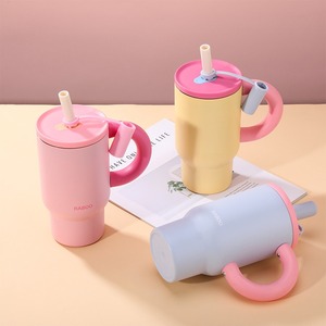 800ml Stainless Steel Tumbler <b>With</b> <b>Straw</b> Vacuum Insulated Travel Mug Pink Yellow Gray - Product Image 4