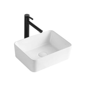 Lavabo de salle de bain en céramique rectangulaire blanc minimaliste moderne avec surface facile à nettoyer - Product Image 5