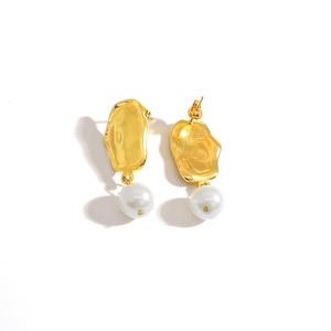 ต่างหูมุกทรงหยดน้ำสไตล์ยุโรปอเมริกัน ชุบทอง 18K รูปทรงเรขาคณิตวงรี สวมใส่ได้ทุกวัน ทำจากสแตนเลส EH11140 11145 - Product Image 4