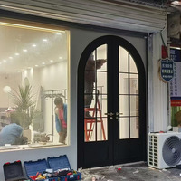 Ventana de Aluminio con Doble Vidrio Templado, Diseño Arqueado Francés, Exterior Moderno, Impermeable, Resistente al Viento, con Rotura de Puente Térmico, para Villa
