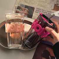 Vente de gobelets à eau de style Ins de 430 ml, grande valeur chromatique, gobelet en verre pour étudiants, grande capacité, gobelet à café, gobelet à jus de bureau, gobelet avec pipette