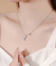 สร้อยคอเงินแท้รูปปลาโลมาประดับจี้ดาวโปร่งลายเปลือกหอยหลากสีฝังเพชรซิร์คอนสำหรับผู้หญิง ของขวัญเครื่องประดับชั้นดี - Product Image 5