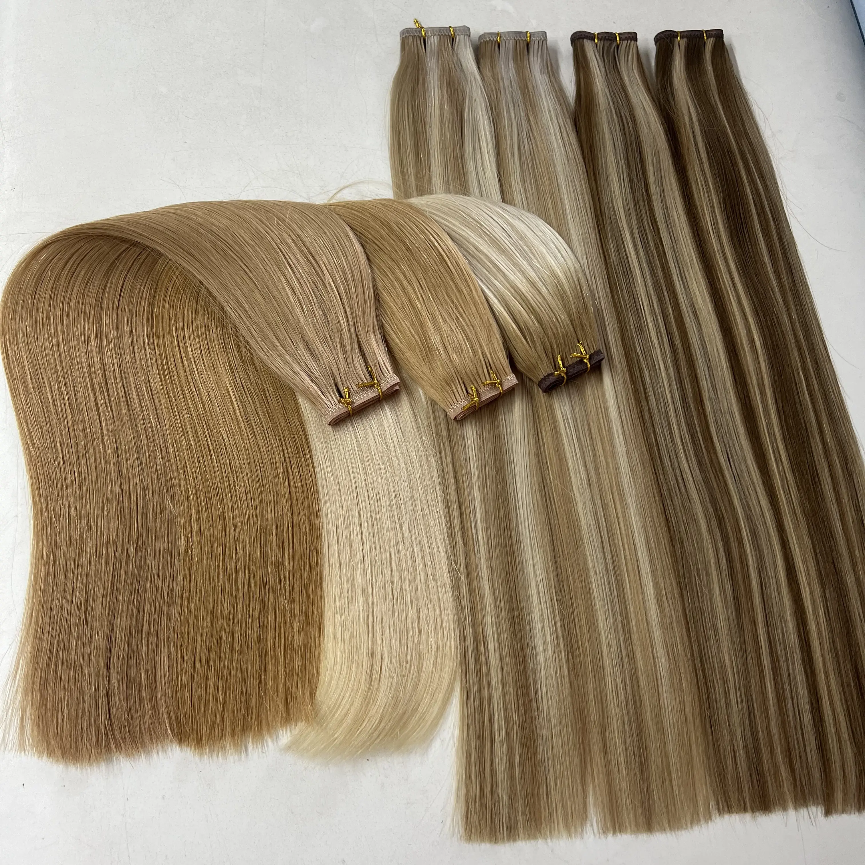 Atacado Cutícula Raw Alinhado Não Transformados Double-deck Ribbon Flat Trama Virgem Cabelo Seamless Tramas Extensões De Cabelo