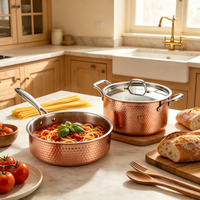 Batterie de cuisine ANMEI OEM en acier inoxydable martelé or rose – Casseroles, poêles, sauteuse, casserole à soupe avec couvercle en verre – Compatible induction