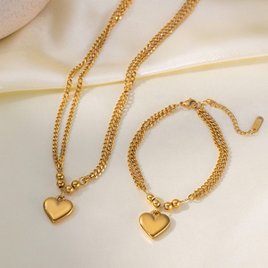 Conjunto de Joyería de Acero Inoxidable Chapado en Oro con Forma de Corazón para Mujer, Marca <span class=keywords><strong>MIOU</strong></span>, con Collar y Pulsera de Cadena Cubana de 4 mm - Product Image 1