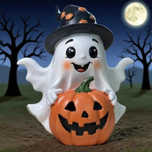 Decoración de Resina de Calabaza Fantasma para Halloween, Adorno Duradero para Escritorio o Exteriores - Product Image 1