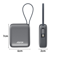 ASPOR A378 22.5W Chargeur portable ultra-fin à charge rapide 10000mAh avec câbles USB-C et Lightning intégrés pour téléphone mobile