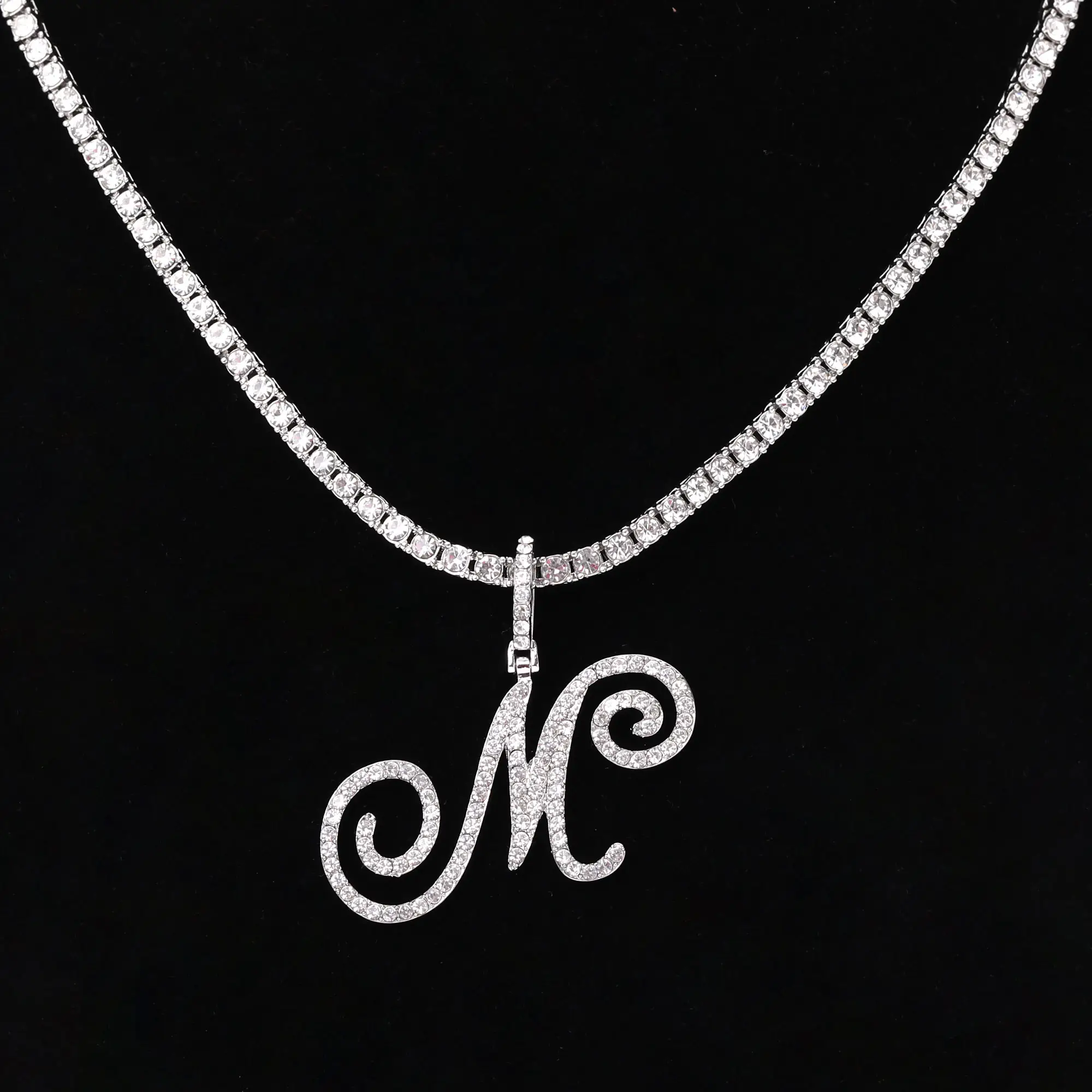 TongLing necklace 14k gold plated iced out zircon diamond custom name initial letter necklace for women