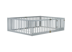 Lit de sol pour enfants en bois massif gris avec barrière haute, taille complète, porte d'accès, écologique et confortable pour la petite chambre <span class=keywords><strong>familiale</strong></span> - Product Image 2