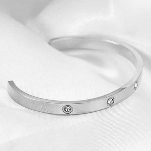 Bracelet lisse couleur or acier 5 mm, serti de pierres rondes 60 mm, unisexe, cadeau bijou - Product Image 4