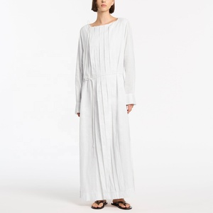 Vêtements pour femmes <span class=keywords><strong>robe</strong></span> en coton et lin <span class=keywords><strong>2023</strong></span> printemps été nouveau à manches longues col rond solide ample grande taille Maxi robes décontractées - Product Image 1