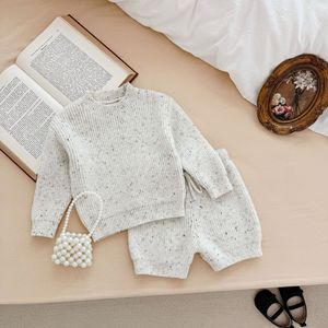 Maglioncino girocollo in cotone autunno e inverno maglione e pantaloncini Set completo maglione lavorato a maglia per bambini - Product Image 3