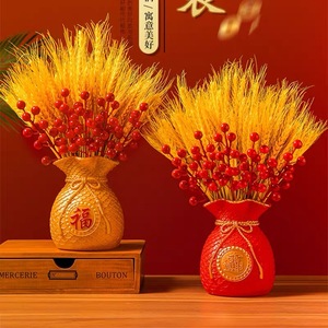 ช่อดอกไม้แห้งข้าวสาลีสีทอง ตกแต่งแจกันเรซิ่น สำหรับเทศกาลตรุษจีน ของตกแต่งบ้านตั้งโต๊ะหรือตั้งพื้น - Product Image 1