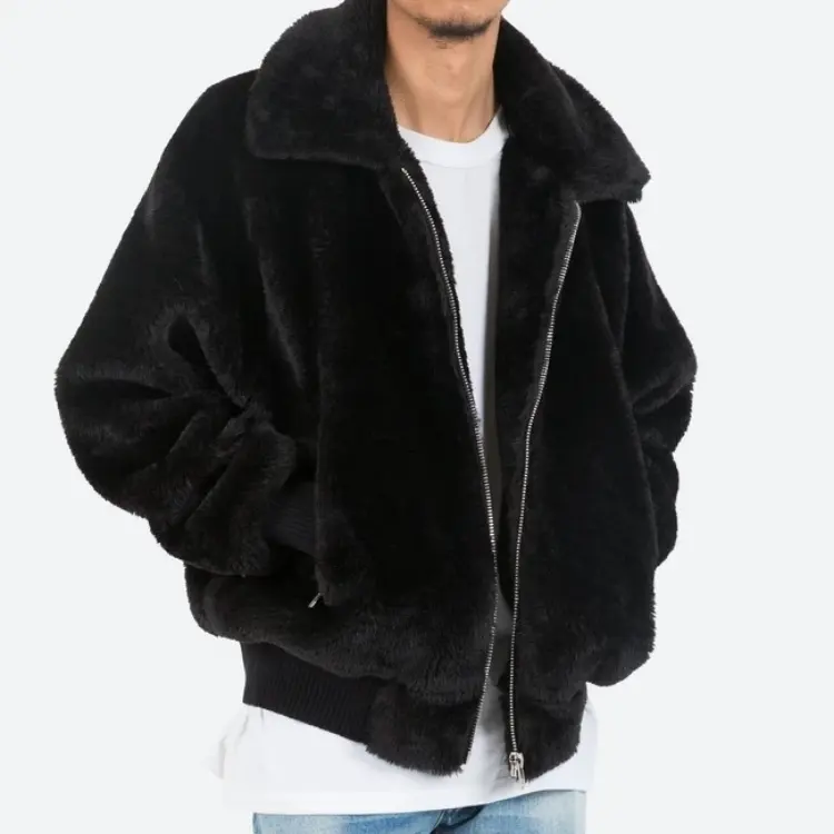relaxed fit 100% polyester custom vintage faux fur man winter black man winter fleece jacket