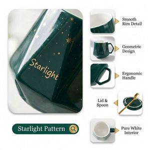 Juego de 2 Tazas de Café de Cerámica para Pareja con Tapa y Cuchara, Caja de Regalo de Lujo Personalizada, Venta al por Mayor para Bodas, Cumpleaños, Regalos Corporativos y Festivos - Product Image 2